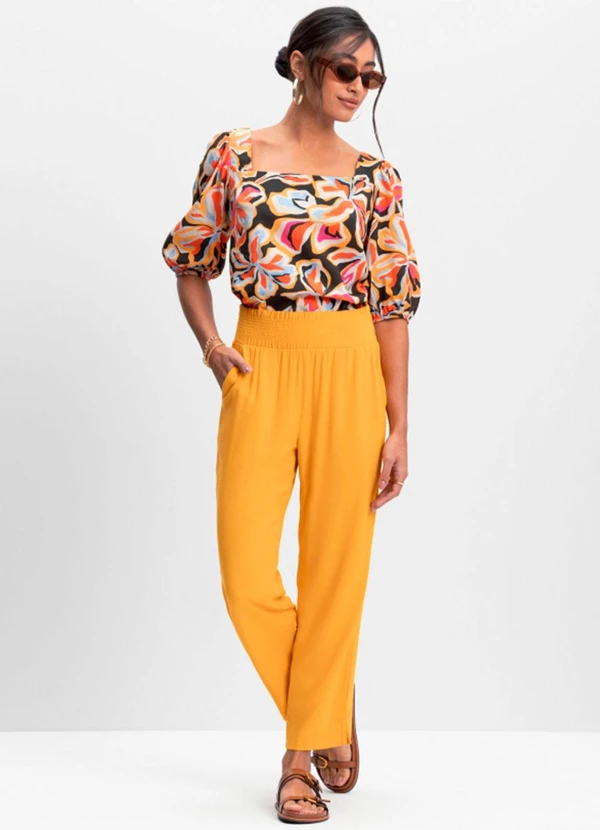 Essendi - Calça Feminina em Recido Creponado Amarelo 3