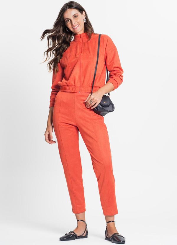 Rovitex - Calça Feminina em Suede Sarjado Laranja 3