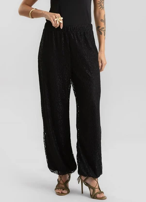 Dianna - Calça Feminina Malha Suplex Light e Renda Preto - DIANNA