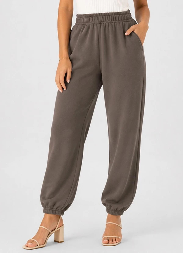 Infinita Cor - Calça Feminina Moletom Peluciado Marrom