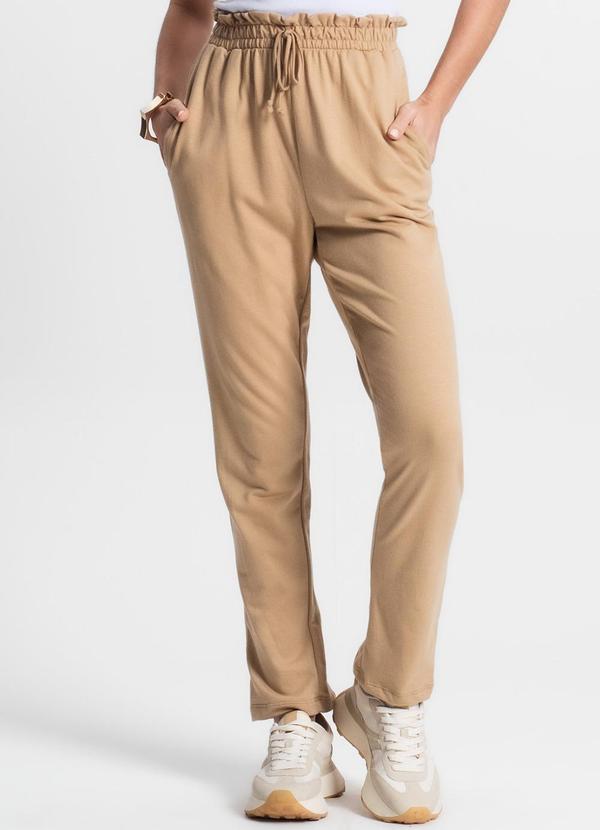 Select - Calça Feminina Reta Moletinho com Bolso Marrom