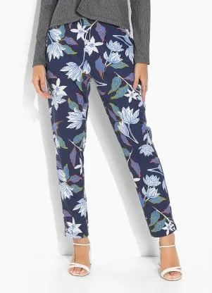 Moda Pop - Calça Floral Azul com Cintura Alta - MODA POP