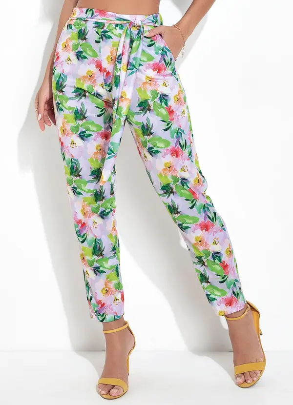 Moda Pop - Calça Floral Borrado em Jersey Acetinado 3