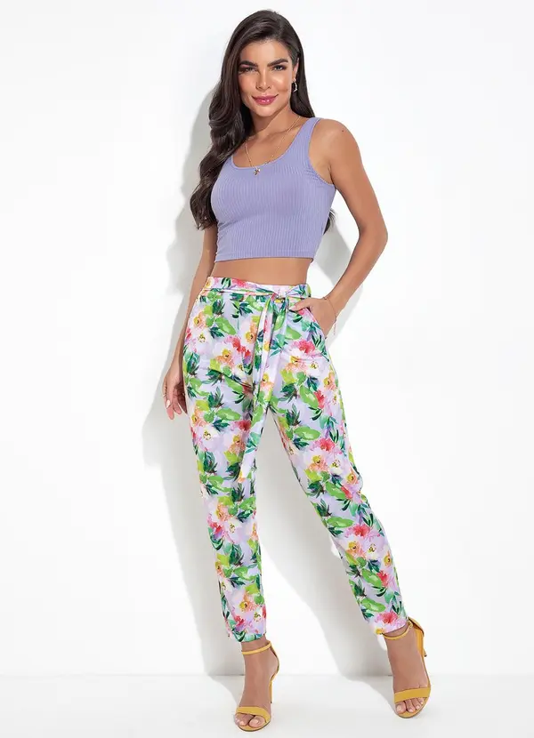 Moda Pop - Calça Floral Borrado em Jersey Acetinado 1
