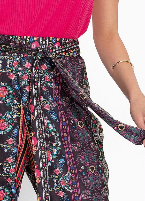 Outlet - Calça Floral com Faixa para Amarrar 3