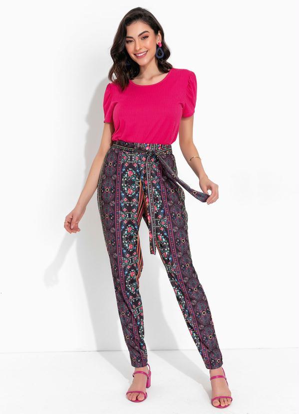Outlet - Calça Floral com Faixa para Amarrar 4