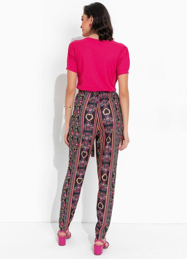 Outlet - Calça Floral com Faixa para Amarrar 5