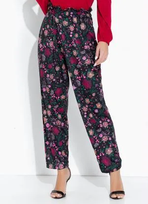 Moda Pop - Calça Floral Preto com Cintura Alta - MODA POP
