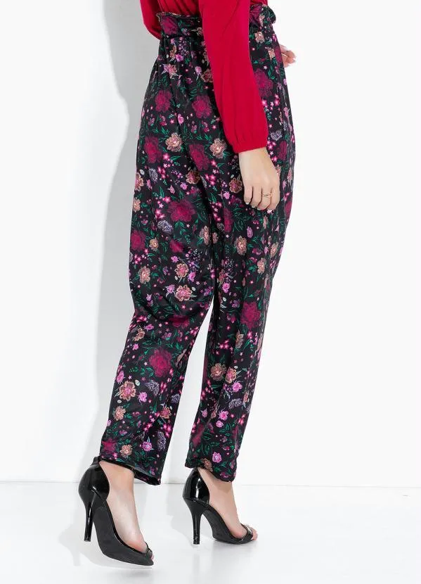 Moda Pop - Calça Floral Preto com Cintura Alta 2