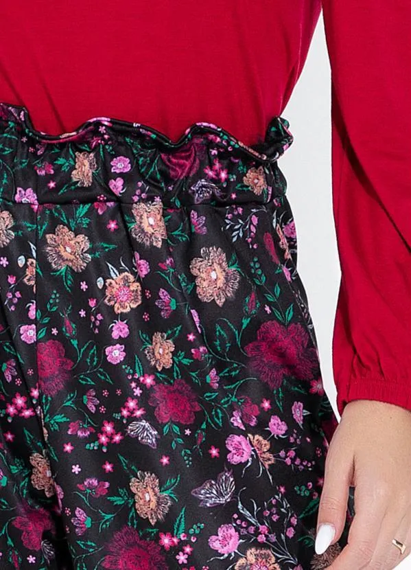 Moda Pop - Calça Floral Preto com Cintura Alta 3