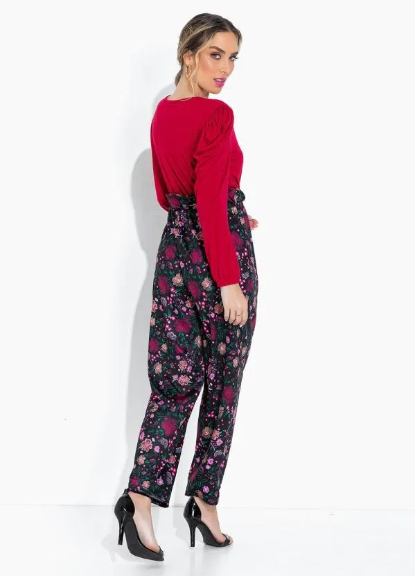 Moda Pop - Calça Floral Preto com Cintura Alta 5