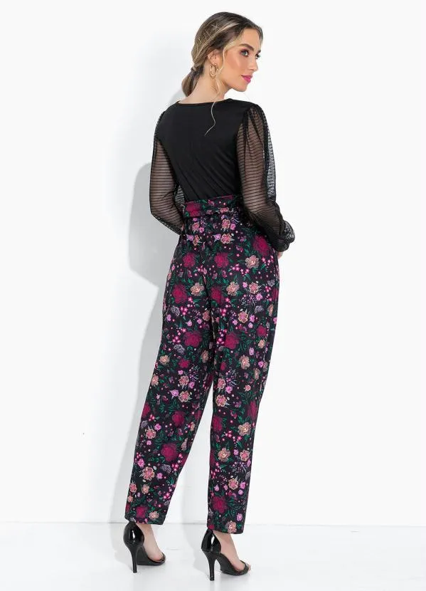 Moda Pop - Calça Floral Preto com Cintura Alta 7