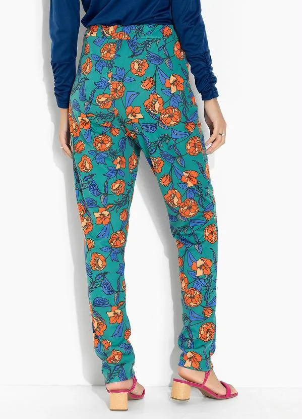 Moda Pop - Calça Floral Verde com Bolsos e Amarração 2
