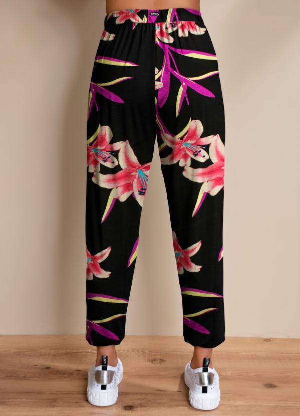 Quintess - Calça Flores Vermelhas Soltinha com Pregas 6