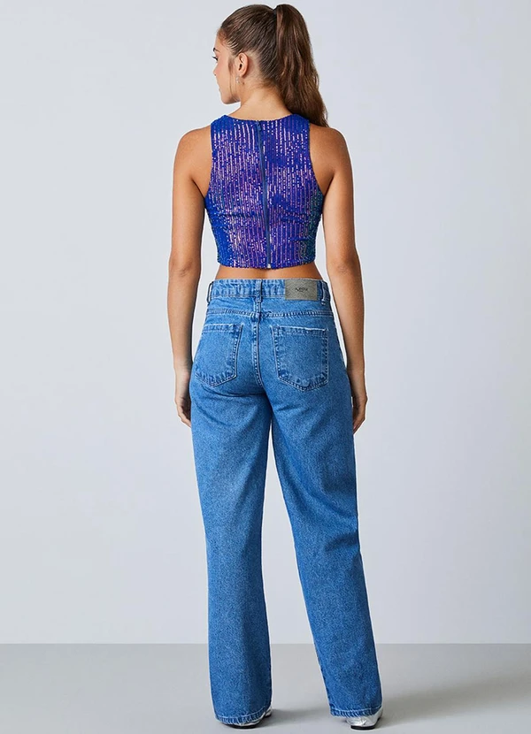 Authoria - Calça Jeans com Aplicação de Strass Azul 4
