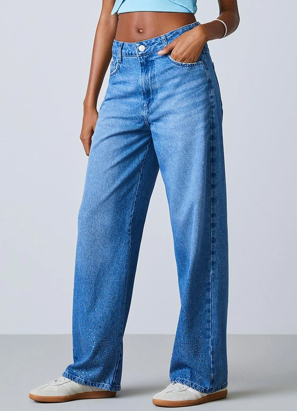Authoria - Calça Jeans com Aplicação de Strass Azul 6