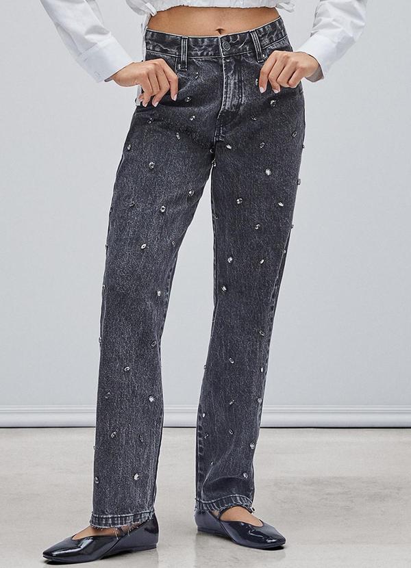 Authoria - Calça Jeans com Pedraria Preto 1