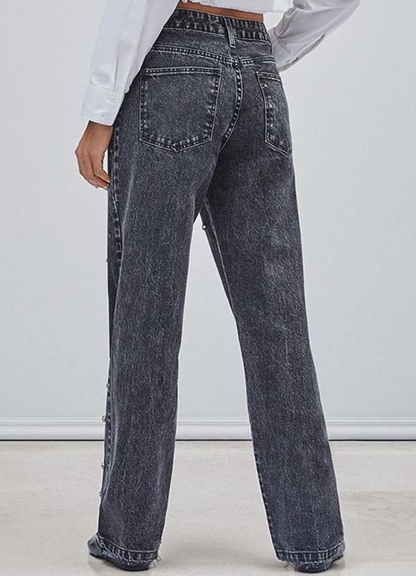 Authoria - Calça Jeans com Pedraria Preto 2