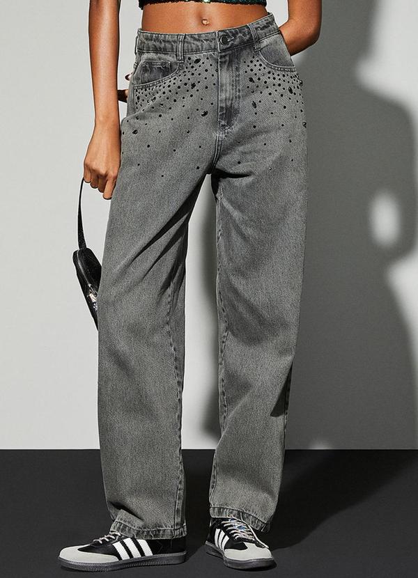 Authoria - Calça Jeans com Pedrarias Preto