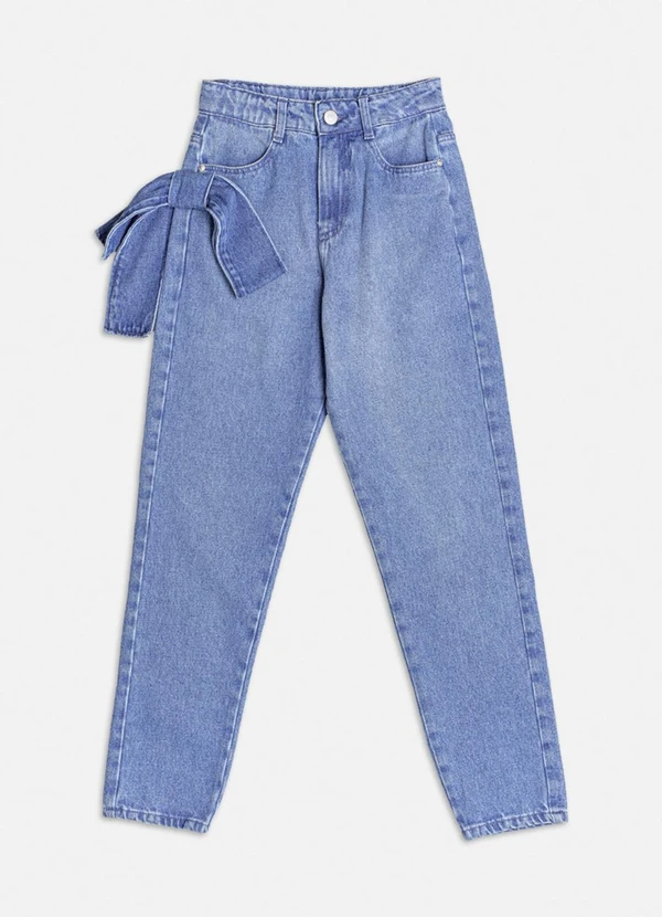 Authoria - Calça Jeans Reta com Laço Azul 1
