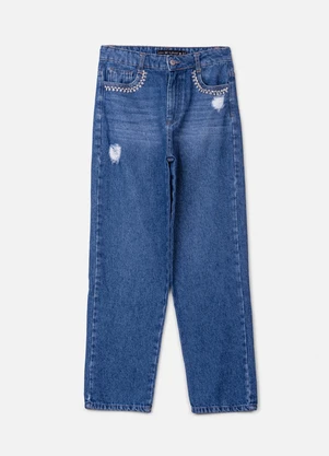 Authoria - Calça Jeans Straight com Pedraria Azul - AUTHORIA