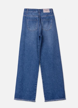 Authoria - Calça Jeans Wide com Barra Desfiada Azul - AUTHORIA