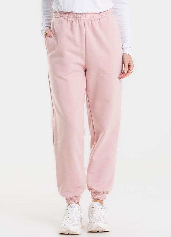Rovitex - Calça Jogger Básica Moletom Peluciado Rosa