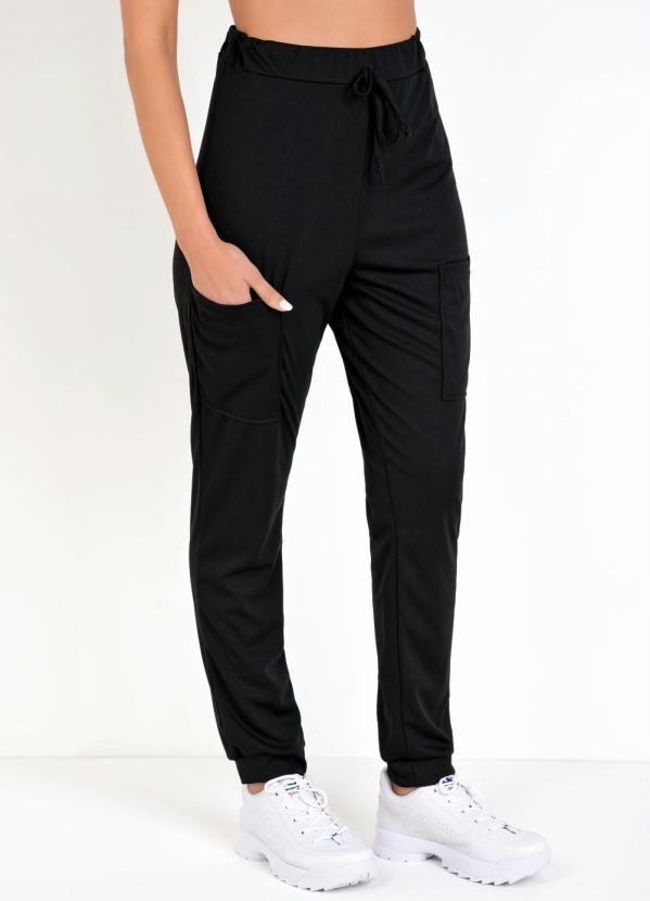 Moda Pop - Calça Jogger Cargo Preta com Bolsos 6