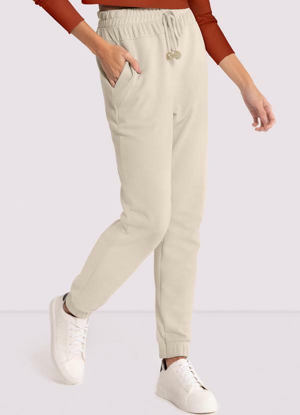 Lunender - Calça Jogger em Moletom com Bolsos Bege