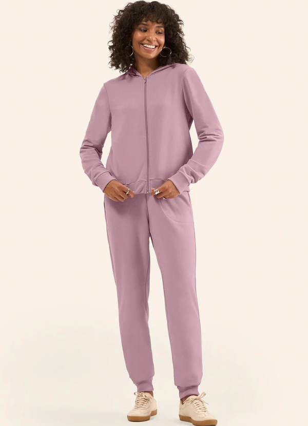 Rovitex - Calça Jogger em Moletom Peluciado Rosa 4