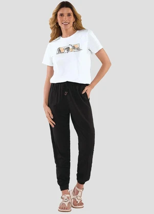 Cereja Rosa - Calça Jogger Feminina com Bolsos Preto - CEREJA ROSA
