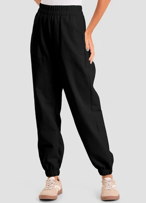 Dianna - Calça Jogger Feminina em Moletom Penteado Preto - DIANNA
