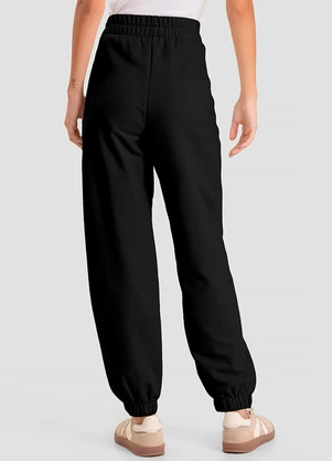 Dianna - Calça Jogger Feminina em Moletom Penteado Preto - DIANNA