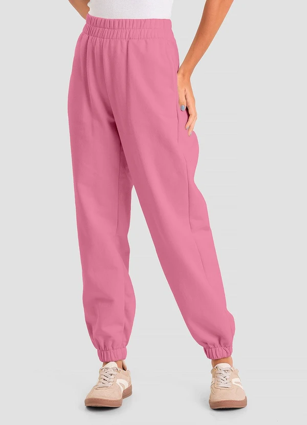 Dianna - Calça Jogger Feminina em Moletom Penteado Rosa