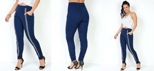 Cala Jogger Marinho com Faixas na Frente