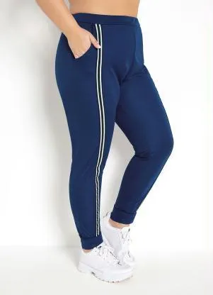 Moda Pop - Calça Jogger Marinho com Faixas na Frente - MODA POP
