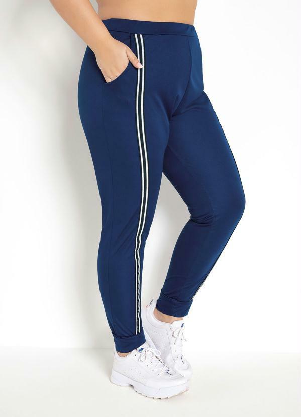 Moda Pop - Calça Jogger Marinho com Faixas na Frente
