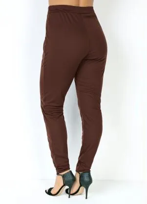 Moda Pop - Calça Jogger Marrom com Faixas na Frente - MODA POP