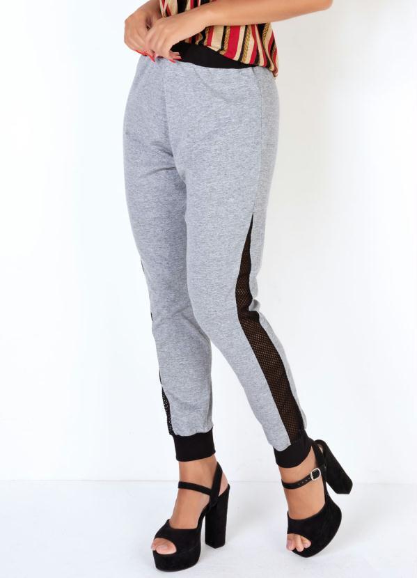 Outlet - Calça Jogger Mescla e Preta com Recorte em Tela