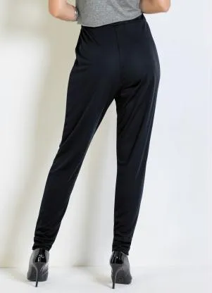 Moda Pop - Calça Jogger Preta com Faixas na Frente - MODA POP