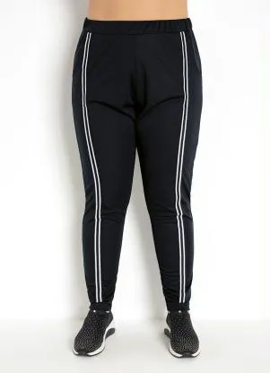 Moda Pop - Calça Jogger Preta com Faixas na Frente - MODA POP