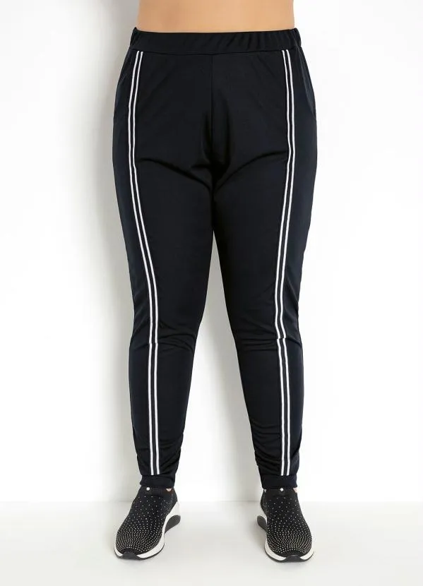 Moda Pop - Calça Jogger Preta com Faixas na Frente 8