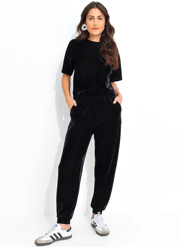 Quintess - Calça Jogger Preta em Veludo 7