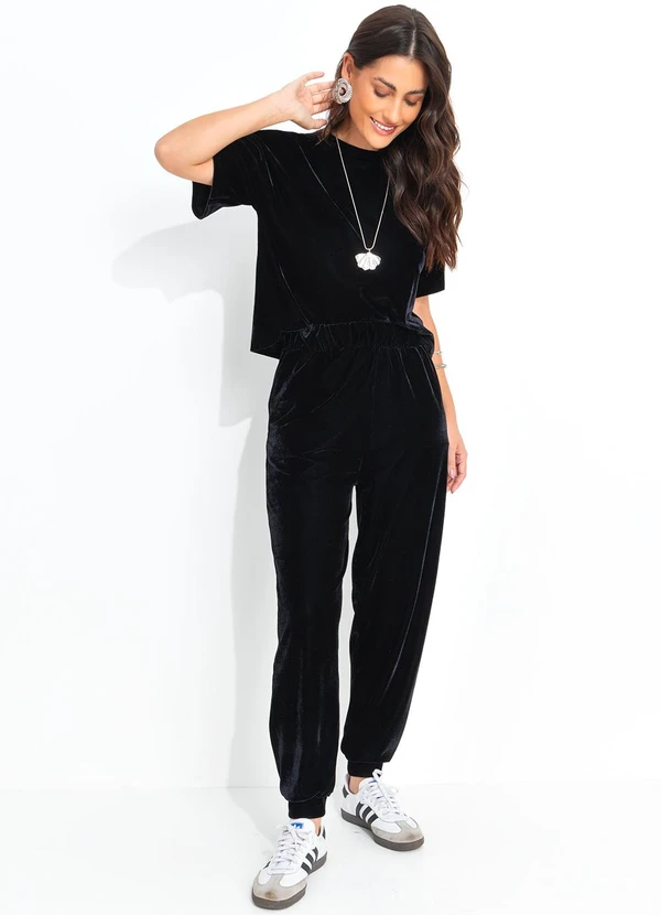 Quintess - Calça Jogger Preta em Veludo 5