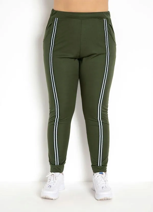 Moda Pop - Calça Jogger Verde Militar com Faixa na Frente 11