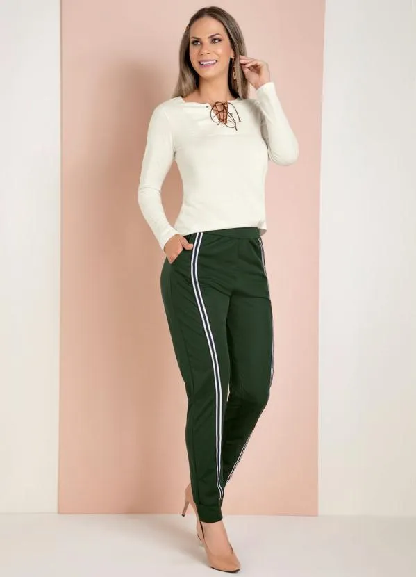 Moda Pop - Calça Jogger Verde Militar com Faixa na Frente 3