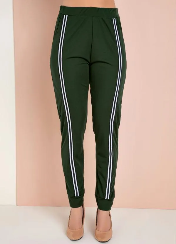 Moda Pop - Calça Jogger Verde Militar com Faixa na Frente 5