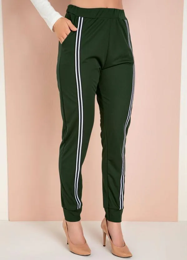 Moda Pop - Calça Jogger Verde Militar com Faixa na Frente 7