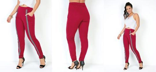 Cal�a Jogger Vermelha com Faixas na Frente