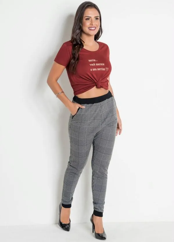 Moda Pop - Calça Jogger Xadrez com Bolsos Funcionais 3